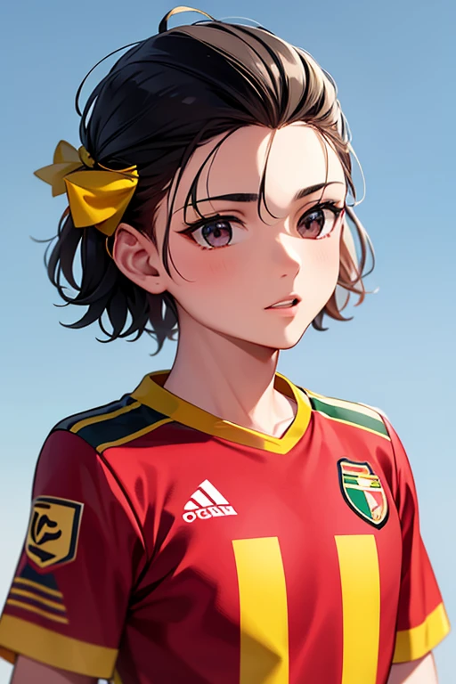 chico futbolista joven con pelo amarillo y uniforme del la Roma