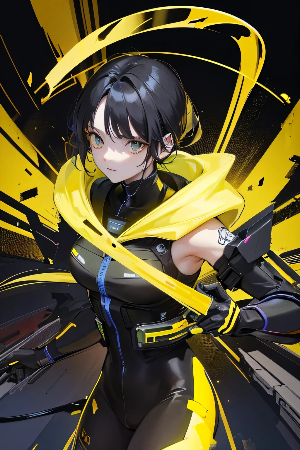 Android, dark scenery, robot, cyborg, dangerous pose, silent hill, Yellow portal instead of a face, black and yellow black hole on the head --niji 6 --ar 200:150 --sref https://i.postimg.cc/0ytD2Lry/9ec3c7216bcaad7f9cff684056e05b33-high.png