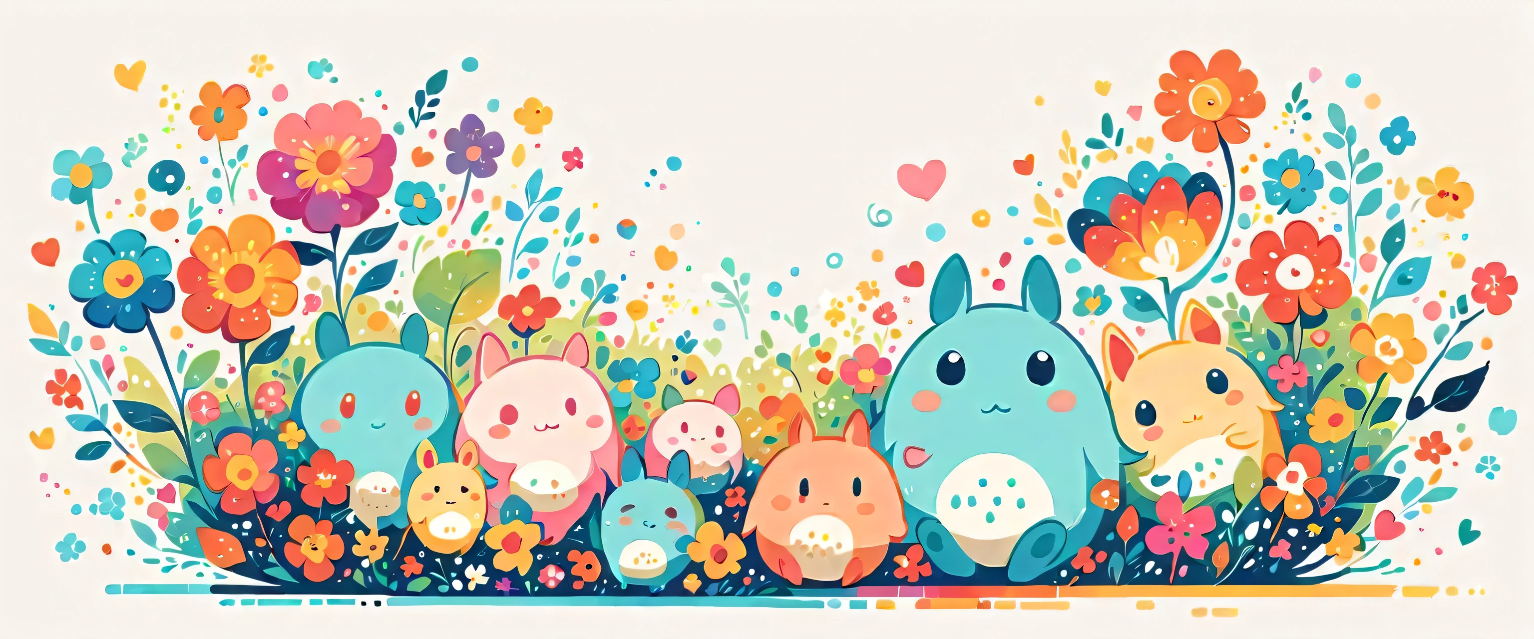 Watase Seizo style、The most beautiful girl of all time、Lips in Love、Colorful flowers、Simple line initials、Abstract art、(((chibi))), Colorful and cute alien, Totoro Forest