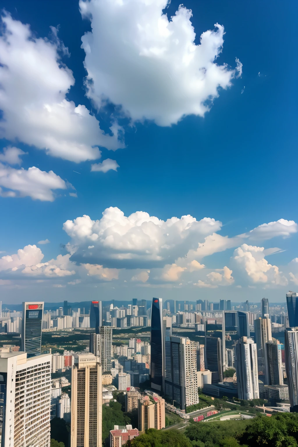 Guangzhou,city View,Blue sky and white clouds,Don’t block your view,Travel Photographer's Perspective,Outstanding color,National Geographic Style,Award level,4K Ultra High Definition,Rich in details,Showcase city landmarks、Street View、Food and other features