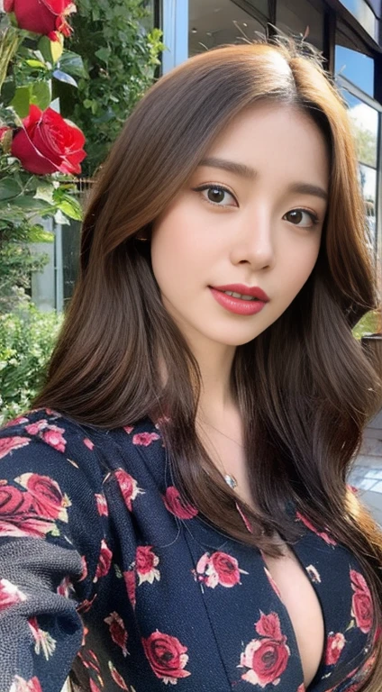 ((highest quality、8k、masterpiece:1.3))、((big boobs:1.3))sharp:1.2、Perfect body beauty:1.4、Slim Abs:1.2、big、Beautiful Face、Laughter、((Businessman、Casual clothing:1.3))、(Red rose garden background:1.2)、Straight hair、Highly detailed face and skin texture、fine grain、Looking into the camera、Portraiture