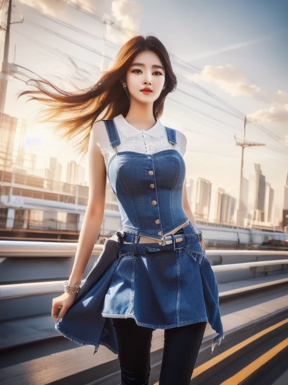 Close-up of woman in body suit,Denim dresses and tight pants, beautiful south thai women, Thai anime, Korean girl, Hot with bright sunlight, gorgeous young korean woman, นางแบบแฟชั่นkorean woman, beautiful young korean woman, korean woman, Photo of a thin girl model, 8k photos, 3-D, beautiful asian girl, Thin waist and thick hips, beautiful female model, Korean idol