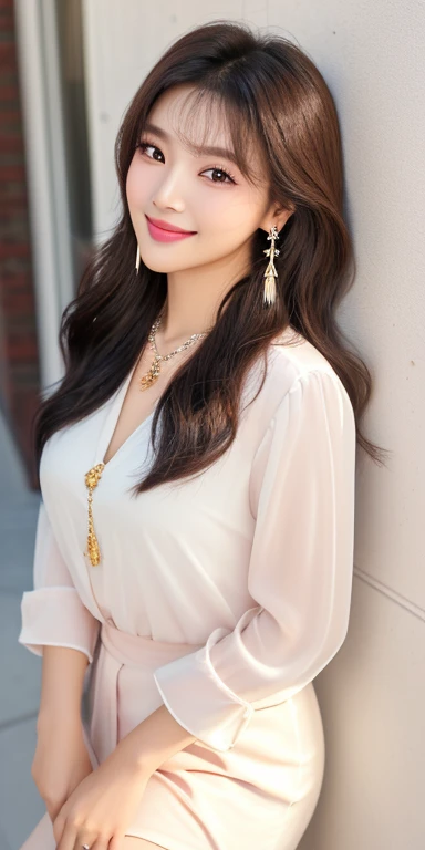(Canon_RF85mm_f/1.2,_best_quality,_Reality:1.4,_light),(1_girl,_Asian_mixed,_Asian_Idol:1.2,_beautiful_long_Slim_leg),(long_Brown_Wavy_hair),_pink_Shiny_Lips,_pink_Eyeshadow,_eyelash,_powder_blush,_cosmetic),_(White_Shiny_skin,_black_eyes,_Pores,_skin_texture,_Shiny),_(necklace,_earrings),_Large_Breasts,_Smile,_Dynamic_poses