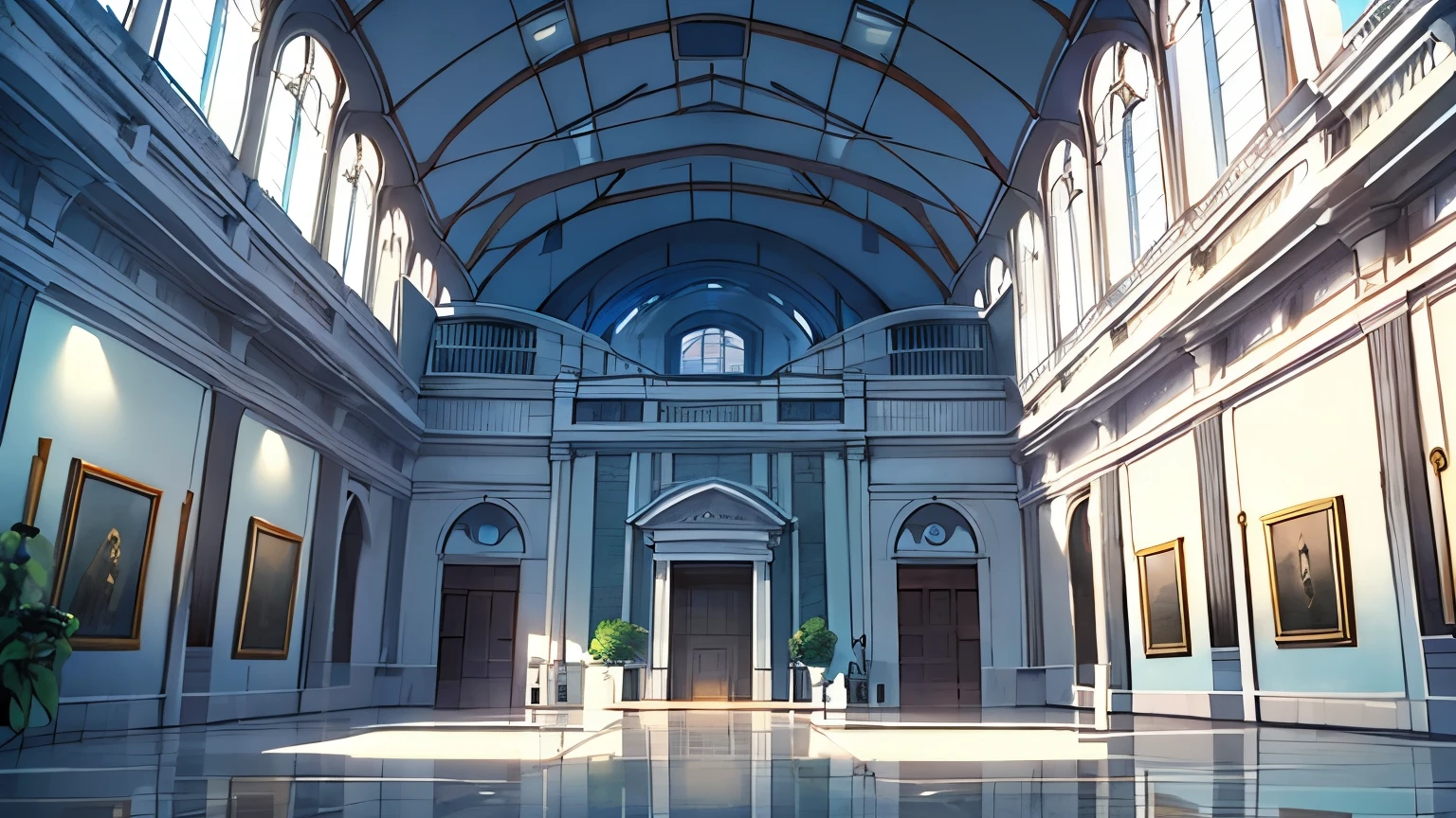 A mysterious museum,One big painting,The frame is white,The walls are white,The floor is white,
