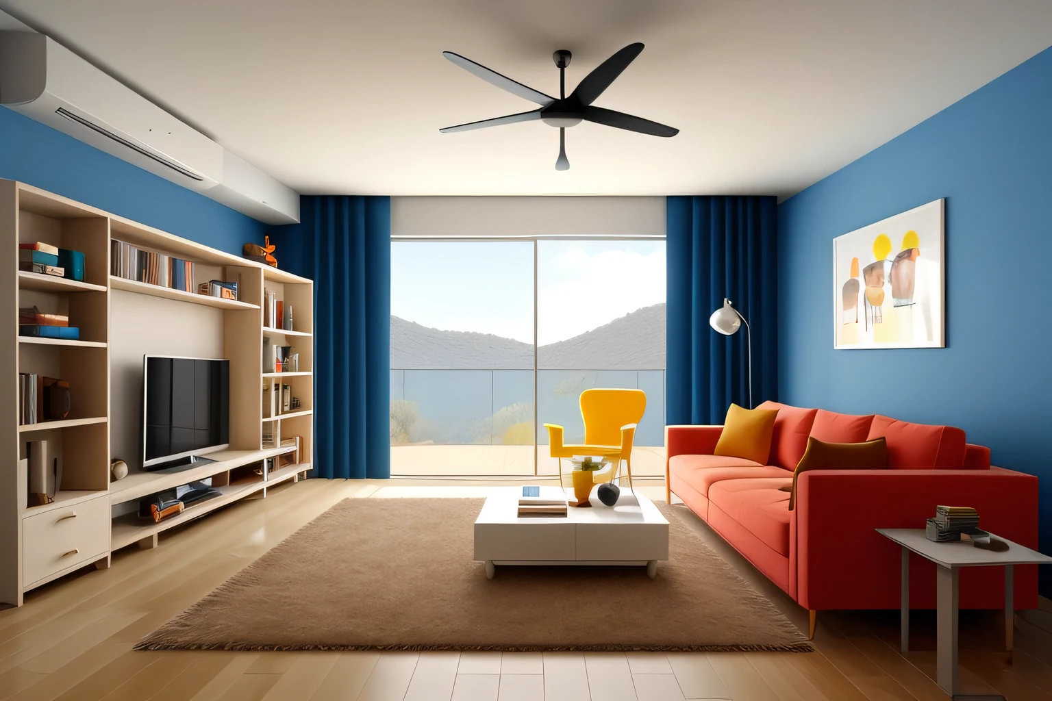 Through the lens of Pixar 3D animation, A modern living room designed by a famous architect comes to life.. The room's design has a playful and whimsical feel.., Just as furniture transforms into imaginary shapes., Reflects Tim Burton's style. This scene balances whimsical elements with a futuristic aesthetic.., With vivid colors and exaggerated proportions. The characters' expressions range from surprise to curiosity.., Capturing the wonder of a room. Lighting is dynamic, Create a unique feeling with various colors, The surrealistic feel adds to the overall charm..