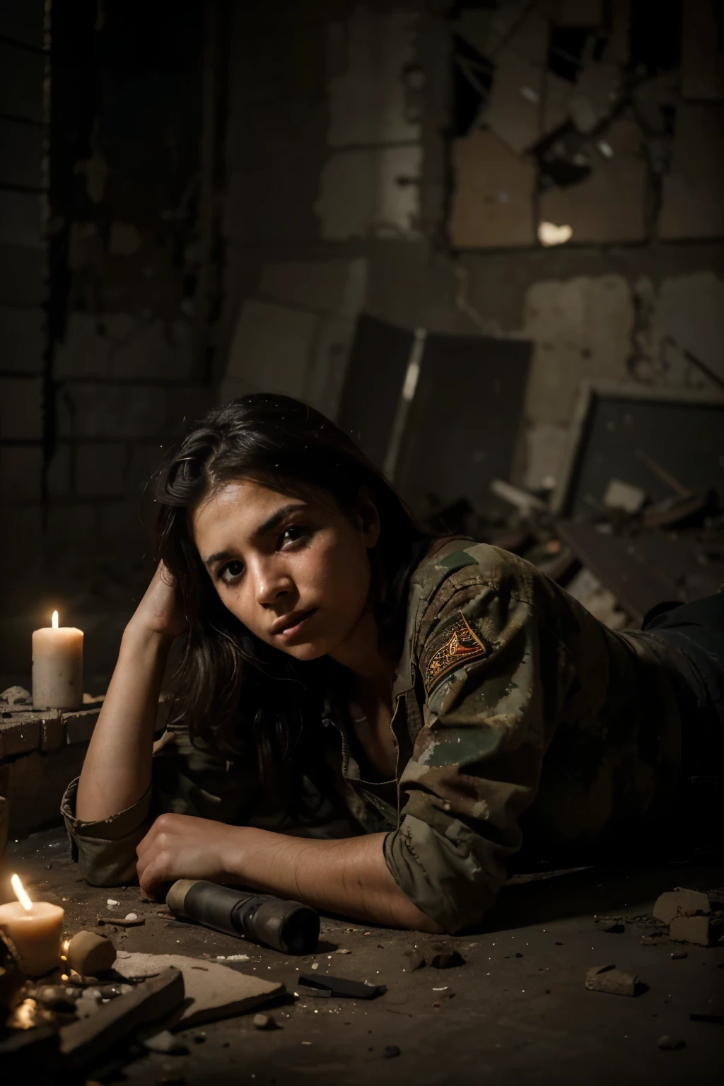 a young Palestinian , lying on the ground, lifeless and heartbroken, surrounded by rubble and destruction, (best quality,4k,8k,highres,masterpiece:1.2),ultra-detailed,(realistic,photorealistic,photo-realistic:1.37),HDR,UHD,studio lighting,ultra-fine painting,sharp focus,physically-based rendering,extreme detail description,professional,vivid colors,bokeh,cinematic lighting,emotional,somber,heartbreaking,war-torn,devastated,gritty,war photography