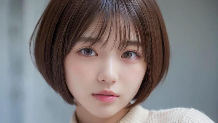 (Bob Cut Hair:1.2),(Wear a knitted sweater:1.2),1 girl,Japanese,21 years old,(Small breasts:1.3),(highest quality,masterpiece:1.3,超A high resolution,),(Ultra-detailed,Caustics),(Photorealistic:1.4,RAW shooting,)Ultra-Realistic Capture,Very detailed,High resolution 16K human skin close-up。 Natural skin texture、,Pores、、It needs to be detailed enough to be easily identifiable。 Skin should be even-toned and healthy looking。 Use natural light and colour, Sad expression, Looking at the camera, Perfect dynamic composition, Outdoor