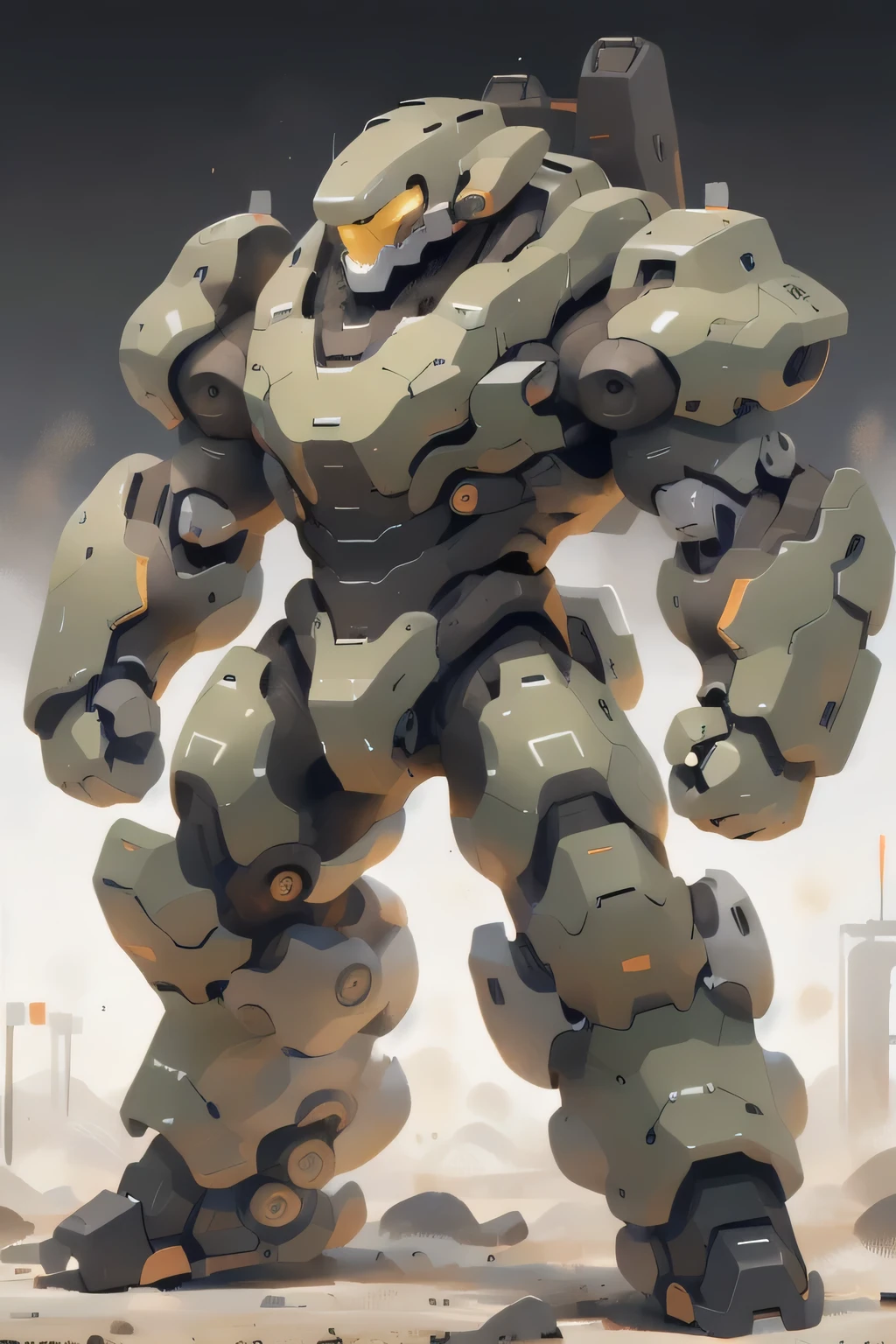 ((best quality)),((masterpiece)),((High resolution)),((detailed)) , Strong, Giant White Mecha, On the dust, Fist of the Titan,Giant Punch,Factory Background,((whole body)),Heavy gunner,pile driver,((assembled)),((Robotic Arm)), White,design diagram,sketch