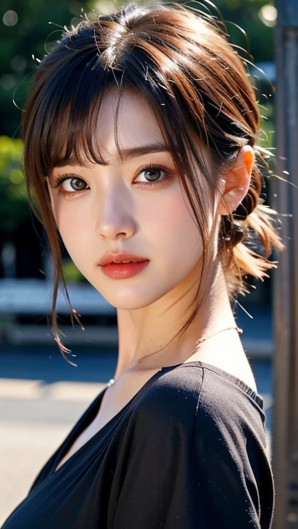 ((8k, highest quality, masterpiece、Realistic、Ultra-high resolution))、((Japanese women))、Black short hair、Small breastole on the corner of the eye