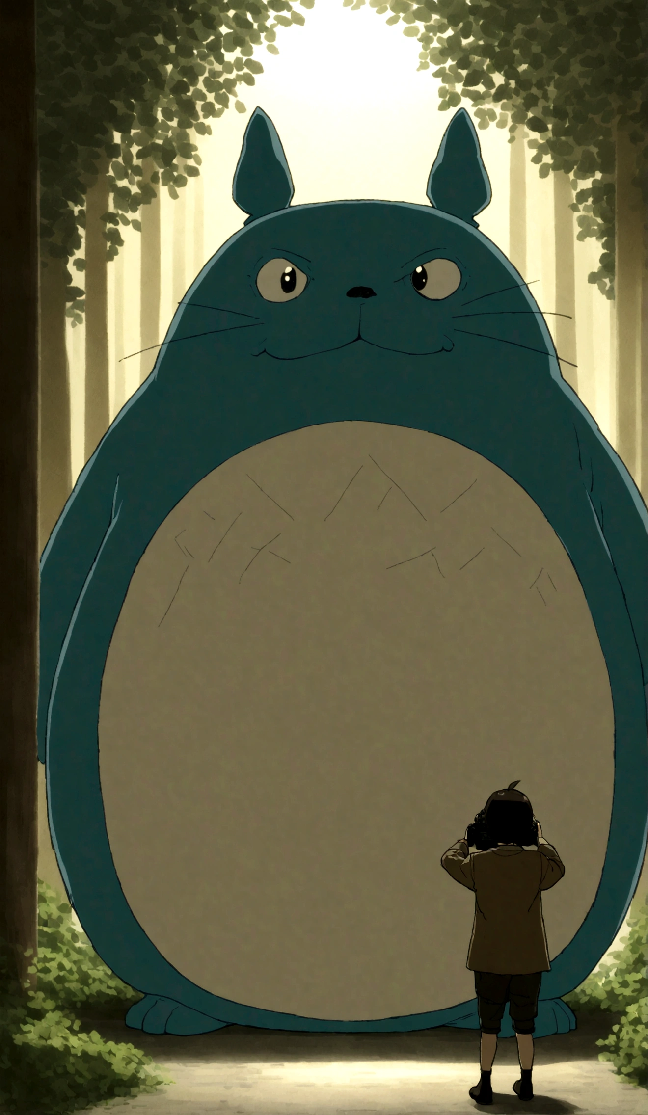 A detailed image of Mei, (from My Neighbor Totoro), an adult, in full-body, with amazing CG, ultra-high definition, in a mysterious atmosphere, singing in a mystical forest, captured during the early morning, using a cinematic camera, employing portrait mode with cinematic lighting --ar 9:16 --s 1000 --v 6.
