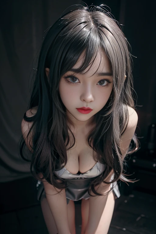 Volumetric lighting、Highly detailed face、One girl、(Bunny Girl Cosplay)、Exposed thighs、Exposed buttocks、、、dark、Deep Shadow、Low Key、Hair length、Gray Hair、Stick your butt out