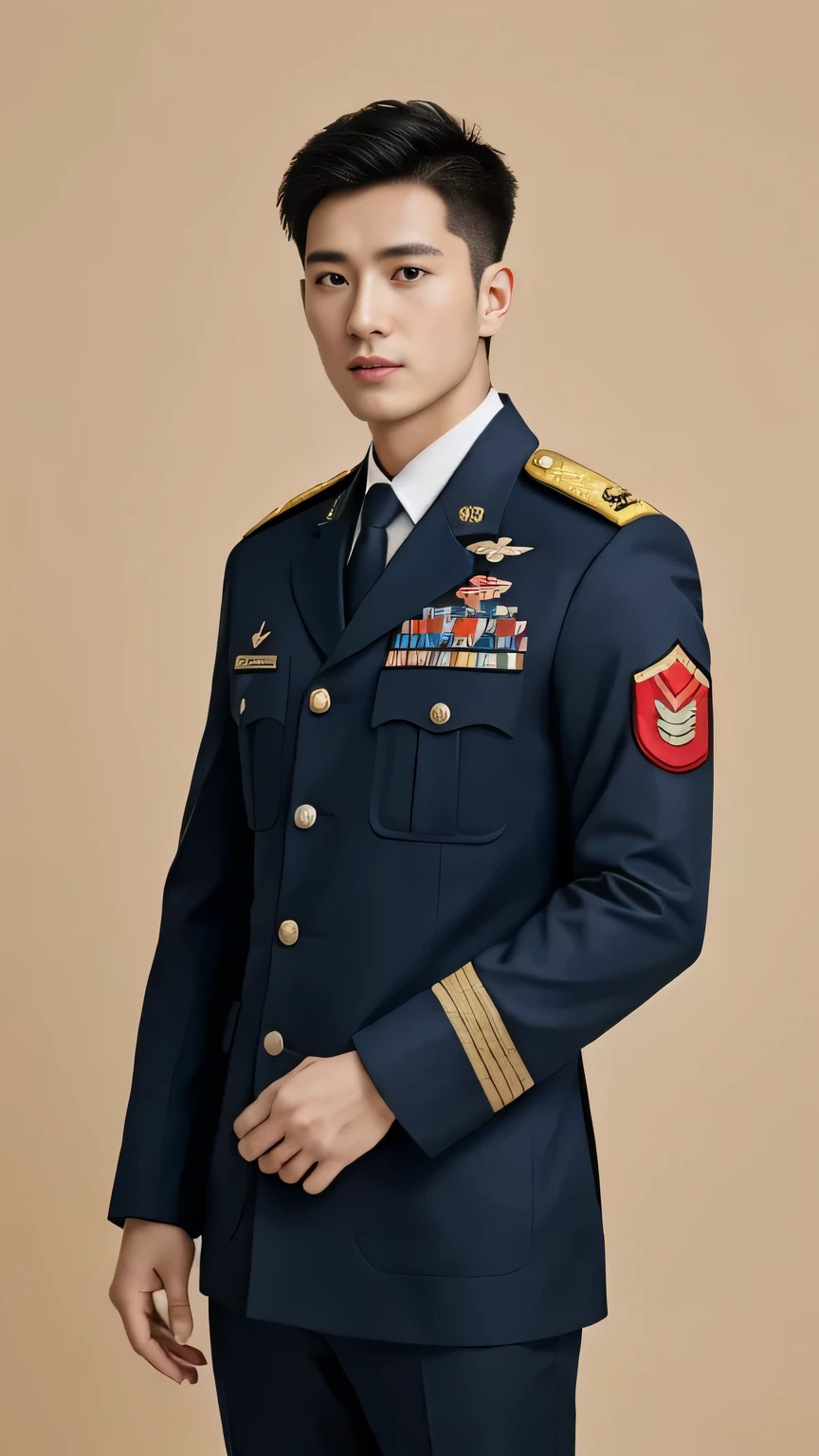8k,（masterpiece）,Best quality,2d,Asian men,Wearing embroidered guards,Wearing military uniform,yanjun chengt,Wear a full military uniform,officer,Unified background,Wearing a general's uniform,Topless photos,Holding a big red flower,Holding a large red bouquet,Muscle Man，Handsome hairstyle，Simple background，Upper body face