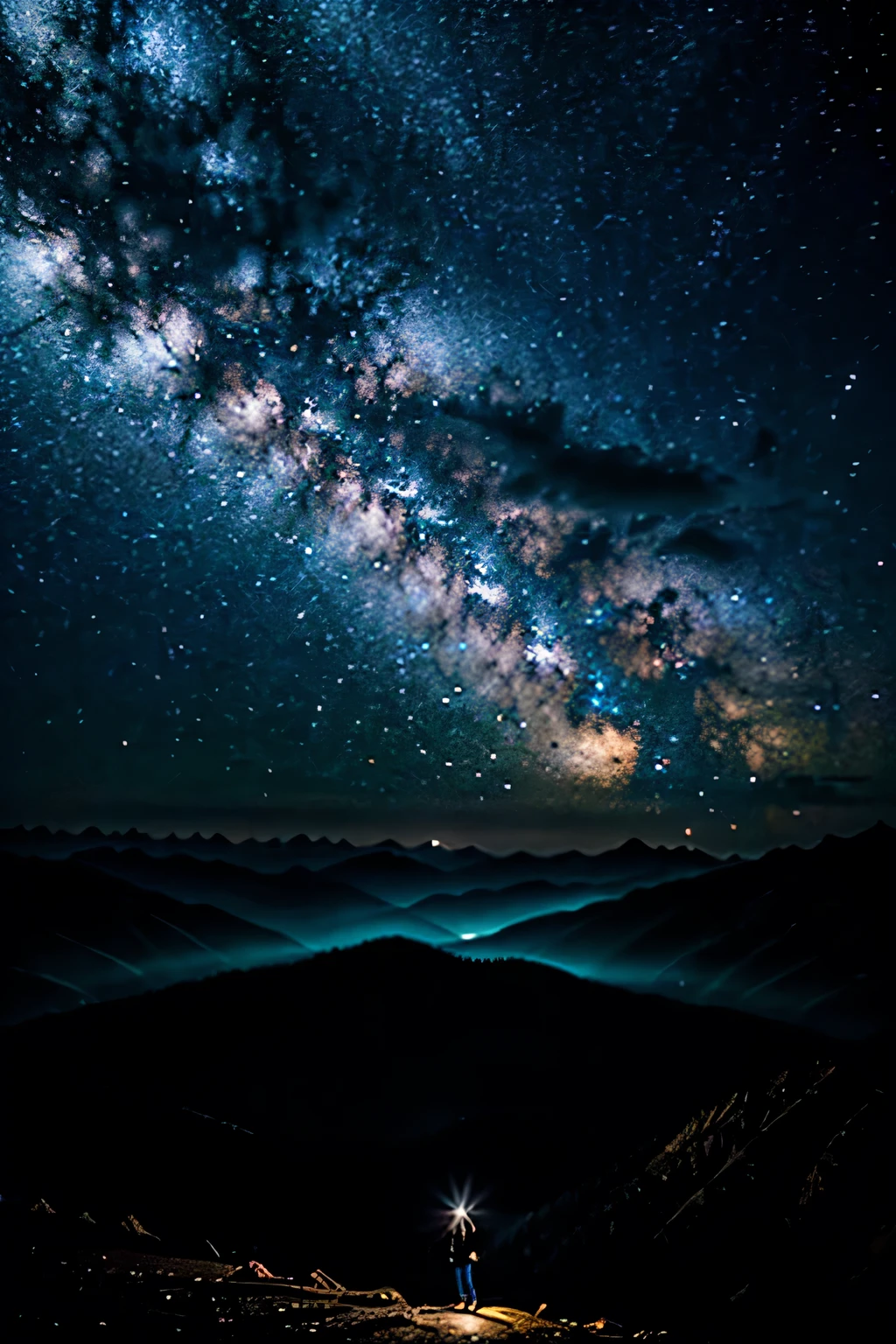 deep mountain,night,a boy,Heading to the deep mountain,Slowly fade into darkness,A starry sky