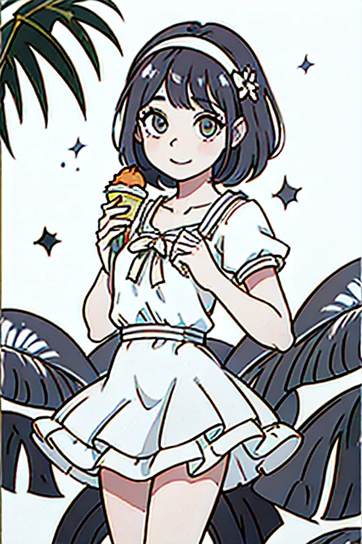 chica joven con un vestido de verano con un helado en la mano