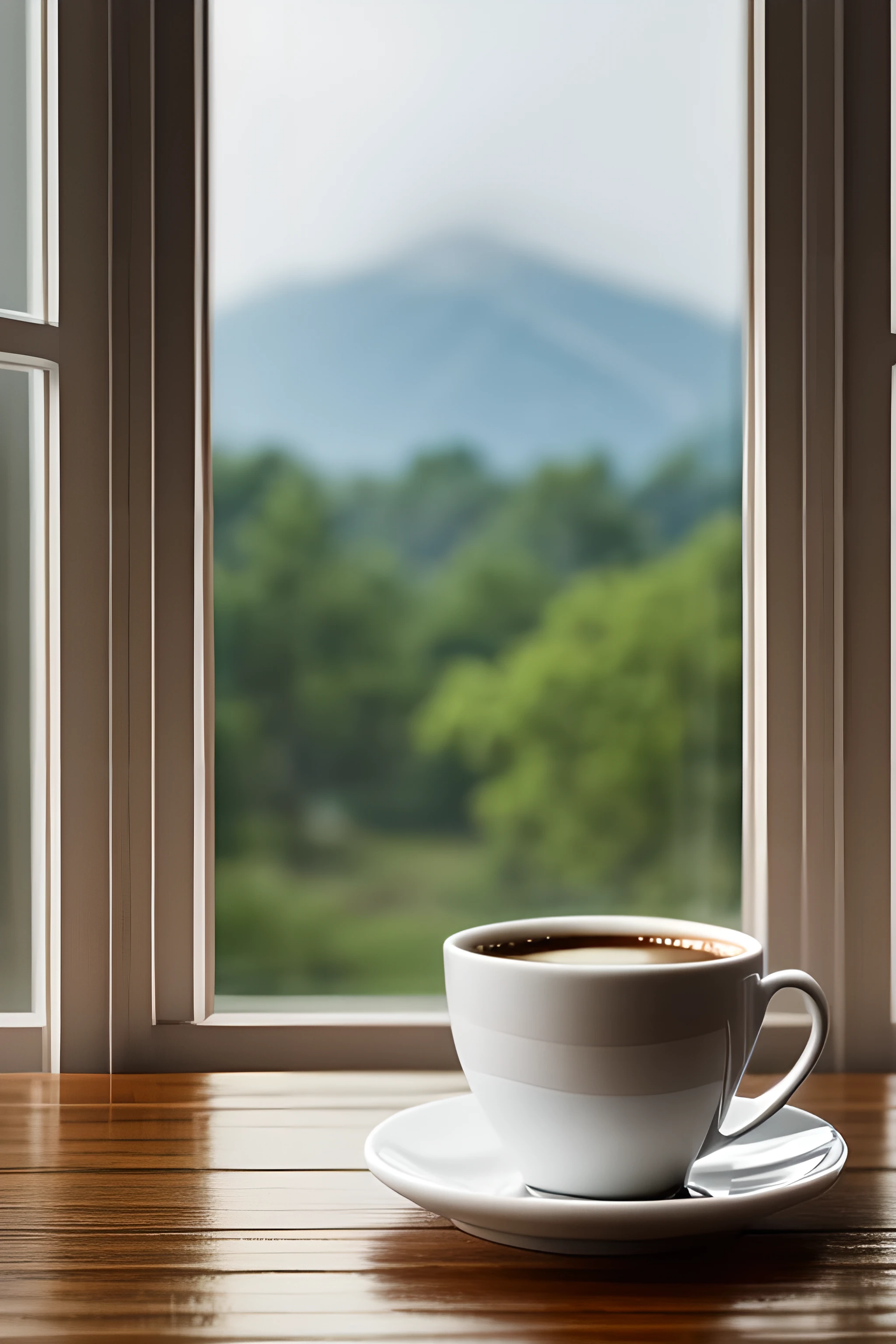 Real photo of a cup of coffee on the table in front of the window, Sharp focus, 8K, The scene is highly detailed, A day after the rain, it is It&#39;s raining outside the window, rainy afternoon, It&#39;s raining outside, It&#39;s raining outside the cafe, tempo rainy, it's It&#39;s raining outside, em um dia rainy, It was raining outside the window, It&#39;s raining outside天, Clima rainy, Dia rainy, Hot coffee, It&#39;s raining outside, rainy, Water drops on window glass, Very romantic atmosphere,