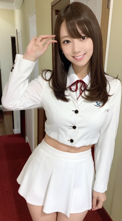Gravure idol pose Hotel uniform White clothes high resolution Not too small bust Black Mini Skirt Skirts should be shortened
