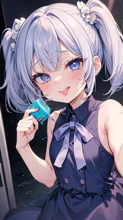(8k、Best image quality、highest quality、masterpiece)、Detailed face、((One ))、mesugaki、Gray Hair、Short pigtails、Blue eyes、Completely naked、Full Body Focus、Selfie、Flushing、Squirting、Ahegao、Sticking out tongue、During sex、Cramp、sexy、(be scared)、be scared、be scared、Instant Fall 2 frames