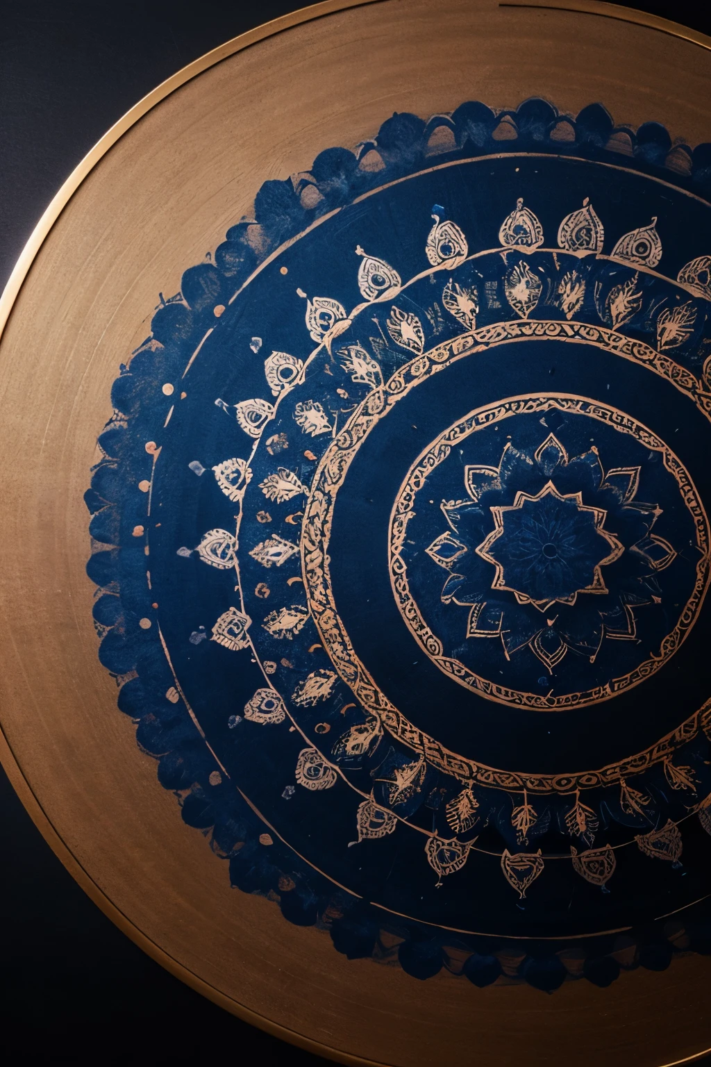 The background is a dark color, with circular, very delicate mandala art in a gradation of shades of blue.