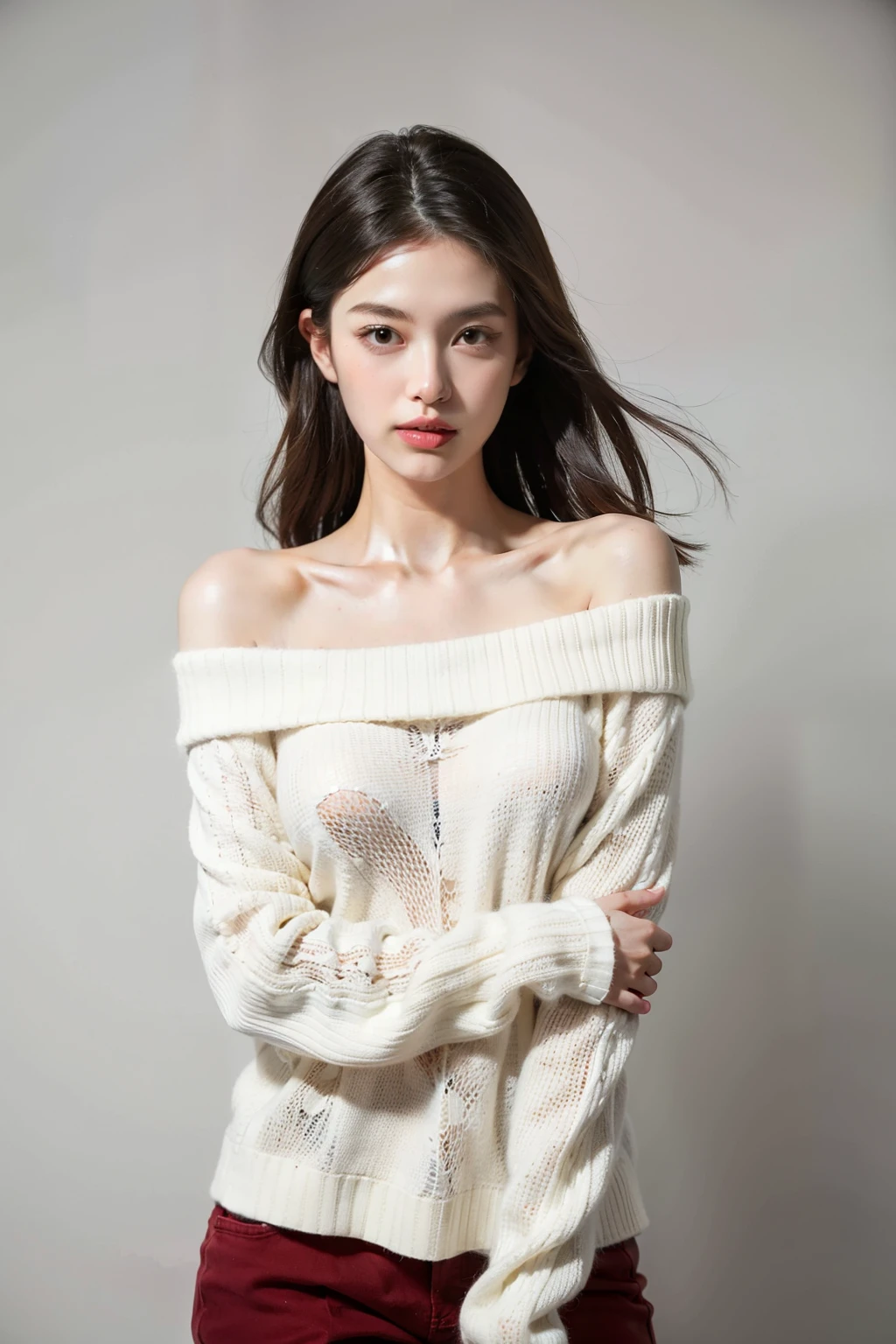 ((best quality)), ((masterpiece)), (detailed), 1 Girl, Off-shoulder sweater,