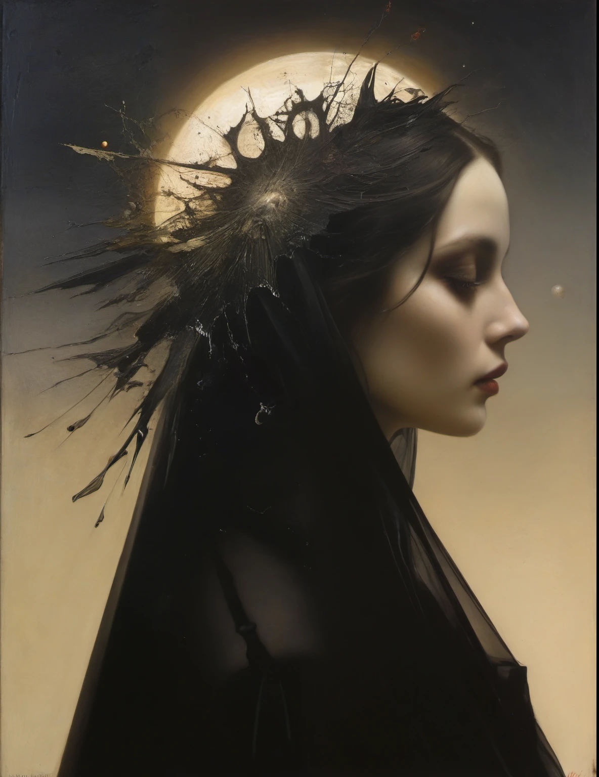 James Gurney, Surrealist art , dream-like, Mysterious, Provocative, symbolic, Complex, detailed,, (Gothic but very beautiful:1.4), (masterpiece, highest quality:1.4) , Nicola Samori Style, goddess