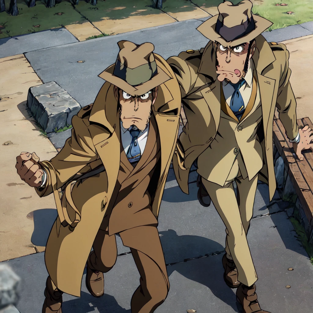 zenigata,trench coat,
(highest quality, masterpiece, RAW Photos,Super detailed:1.2), alone,View Viewer, Angry, Bust Shot, From above,