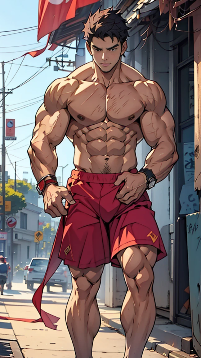 (Photo from bottom to top) (Highest quality images) Lion Man ,real, young, , wearing shorts, Crotch protrusion, Anime Characters, Standing on the ground, Legs open, male face, bonito rosto young, Short hair, Huge pectoral muscles, 大腿muscular, Biceps tendon, Huge body, High-intensity training makes your body more fit, muscular, 8 pieces transparent ABS, A 3-meter-tall, Topless, , radiant skin, Dihan.and, Hands on thighs, barefoot, no beard