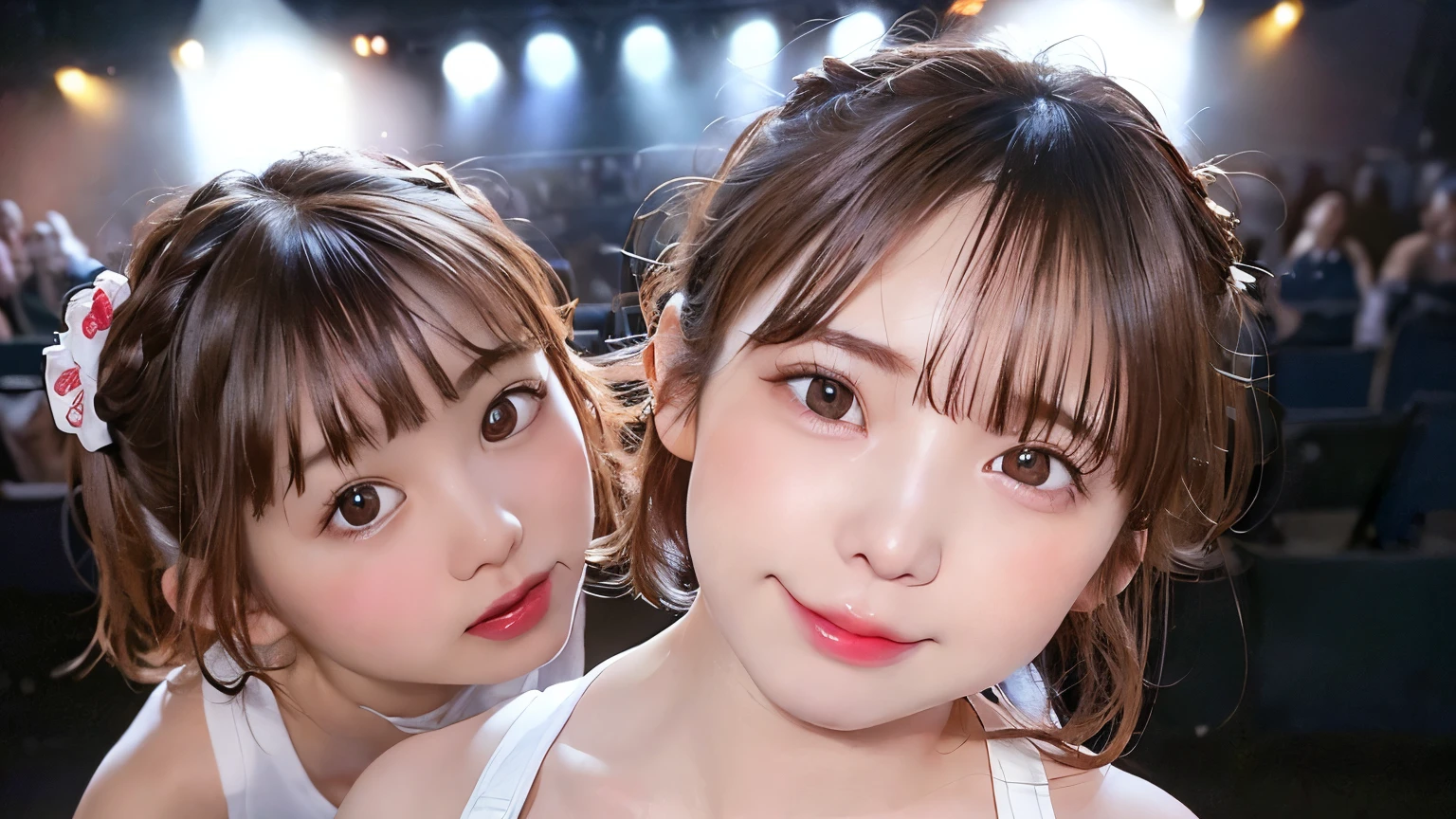 highest quality, Realistic, 8k, High resolution, 1 girl, woman, (Skin dents), (Portraiture:0.6), Nice, ((White Background, Sports tank top, Big Breasts、Random Hairstyles、Looking at the audience, (1 girl eyes Looking at the audience:1.6), Realistic, (Bokeh), (A sloppy smile, Mouth closed:1.3), Nice, Facing the children_v1:1,