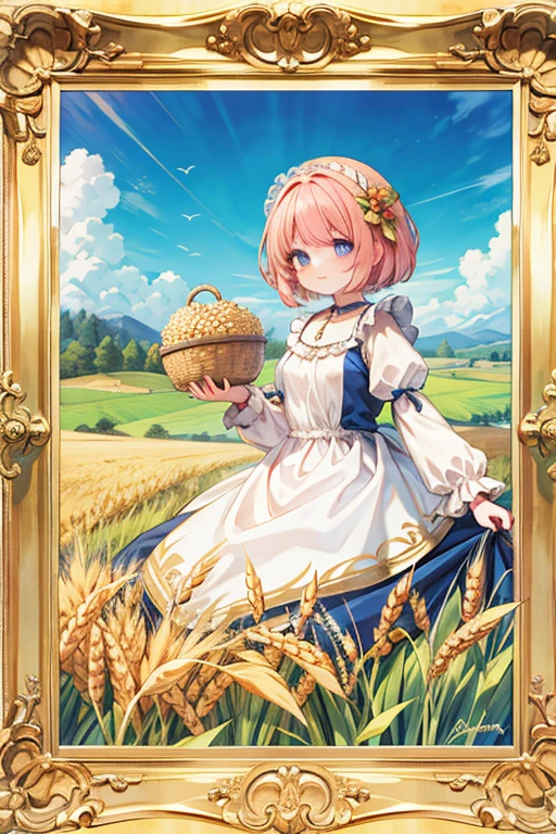 masterpiece, highest quality, Very detailed, 16k, Ultra-high resolution, Overlooking, France around the 15th century, Renaissance, Wheat field, Wheat Harvest, Women harvesting, (Millet's Gleanings)