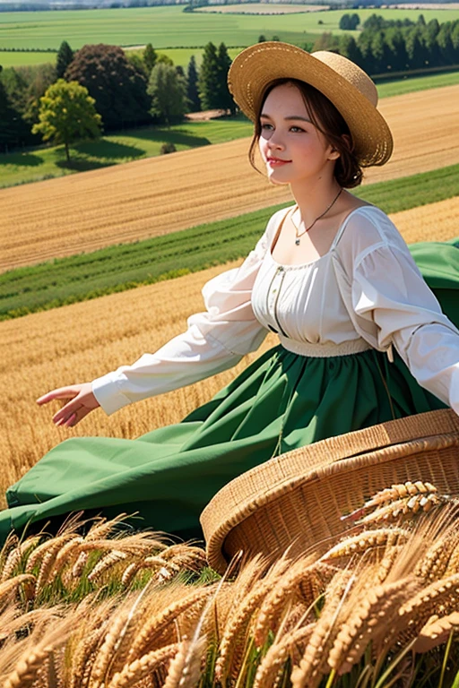 masterpiece, highest quality, Very detailed, 16k, Ultra-high resolution, Overlooking, France around the 15th century, Renaissance, Wheat field, Wheat Harvest, Women harvesting, (Millet's Gleanings)