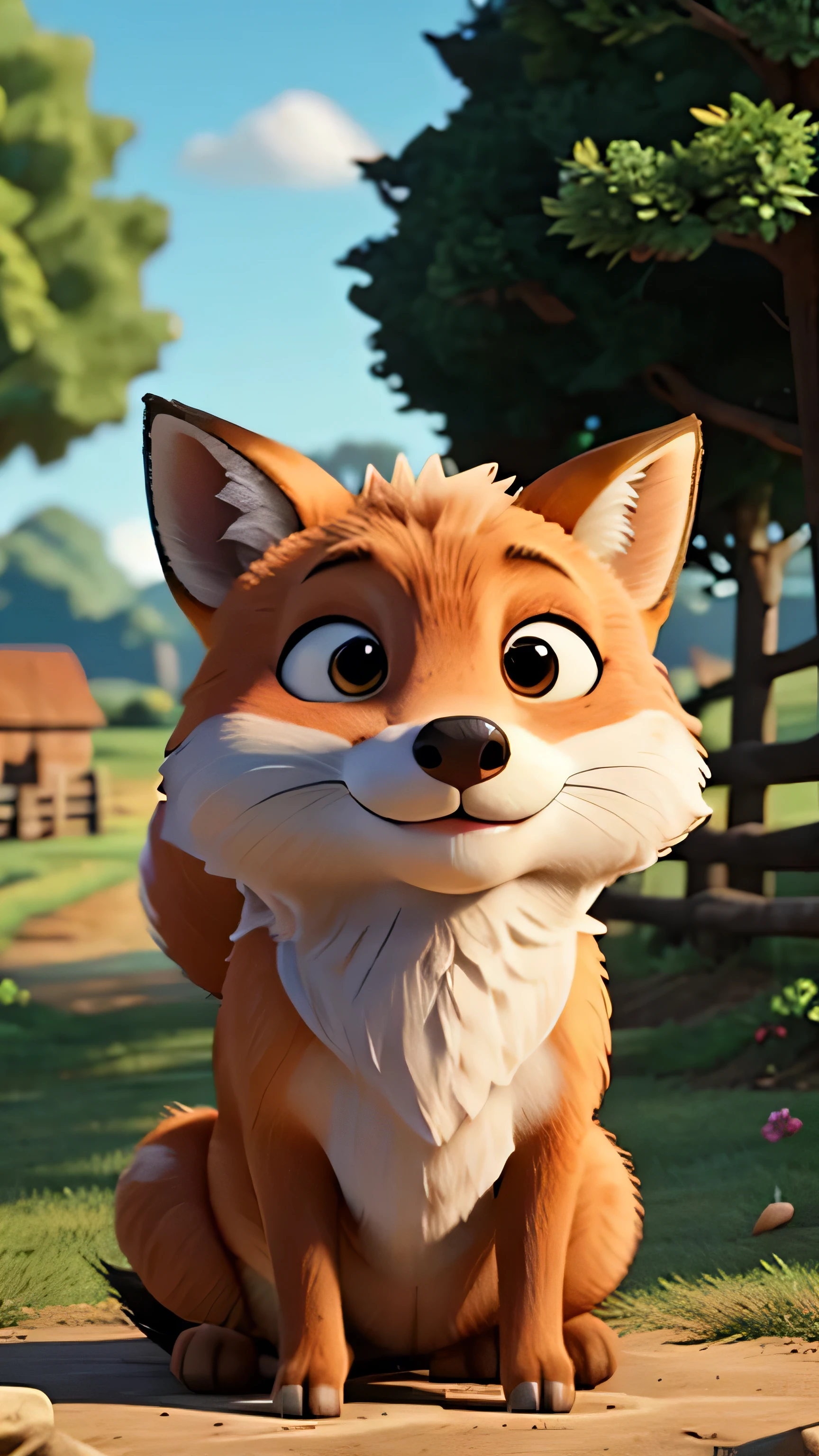 Stupid fox between farm animals