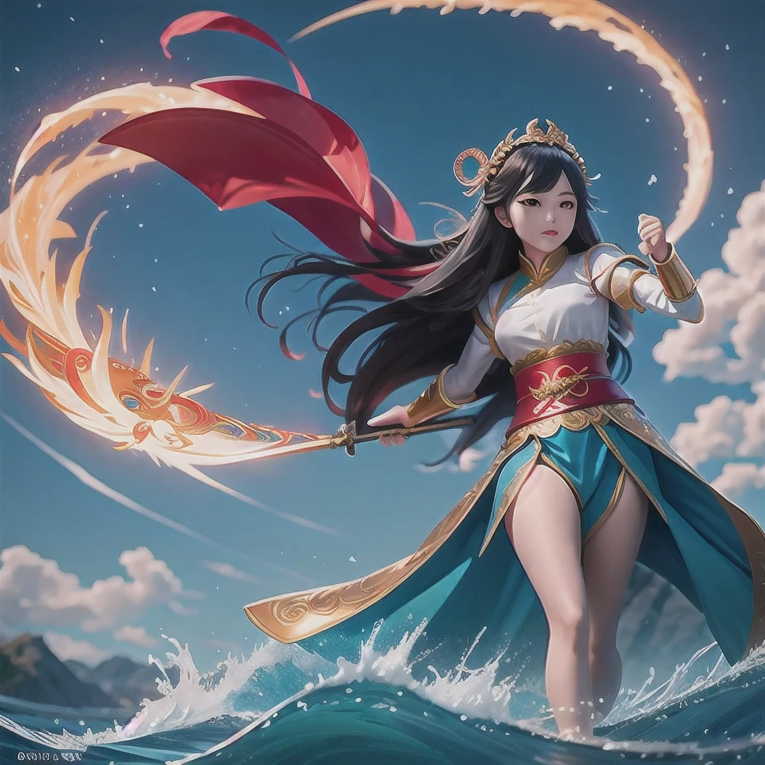 anime girl with a sword and a dragon in her hands, queen of the sea mu yanling, by Yang J, anime fantasy illustration, beautiful celestial mage, anime fantasy artwork, fantasy art style, by Li Song, g liulian art style, 2. 5 d cgi anime fantasy artwork, by Qu Leilei, xianxia fantasy, fanart best artstation,akira from china mythology