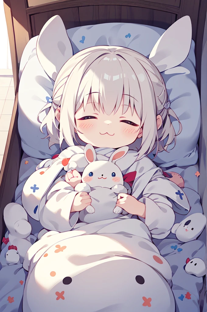One girl, Little stuffed rabbit, costume, albino, close your eyes, :3, Sleeping Peace, Marshmallow bed