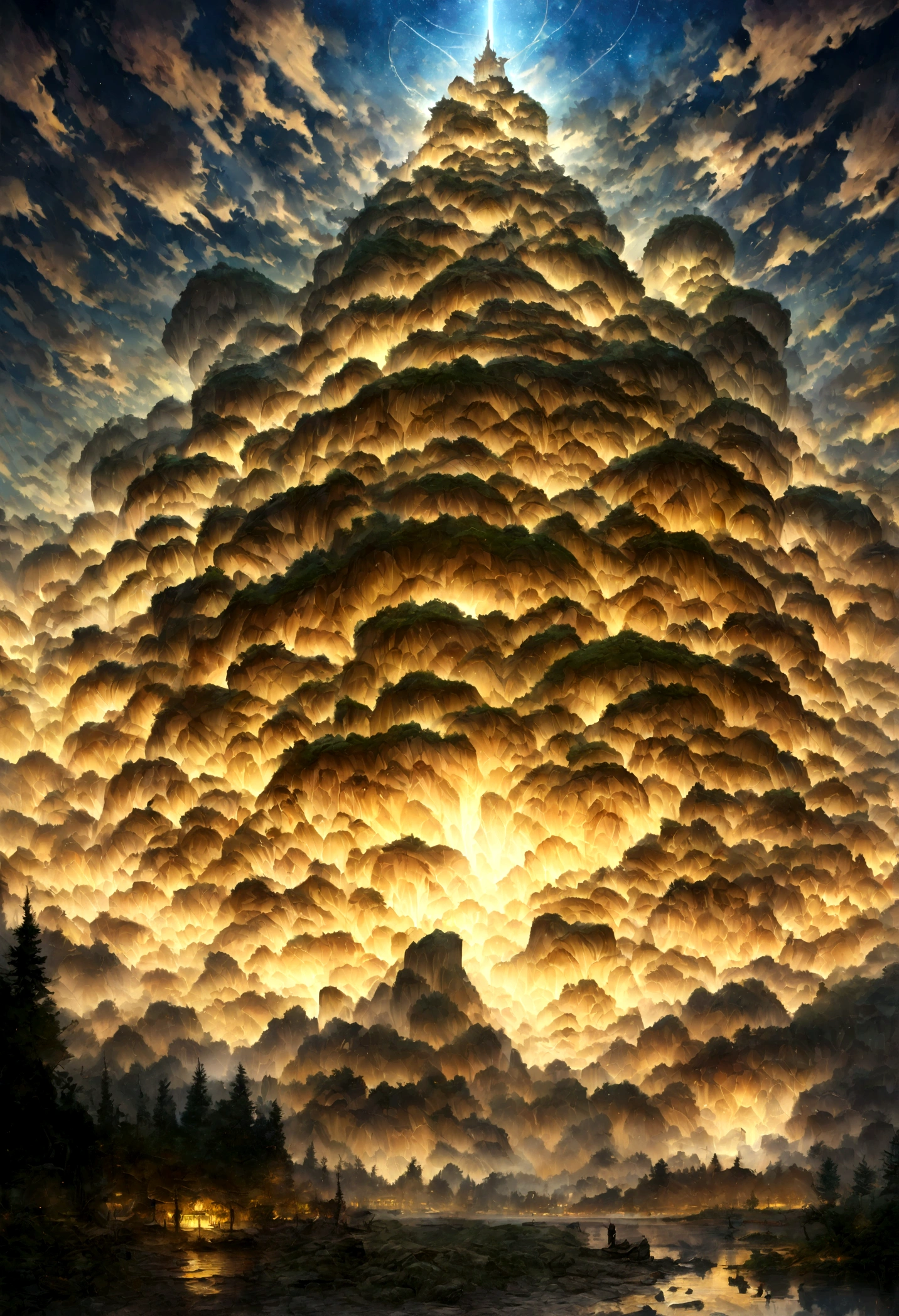 16 K, Massive details, ((intricate-detail))) Vast sky,A lot of trees entangled in the trunk々Field of,Amazing skies,Level 15,rocky surface, (Photorealistic), Art Book (((Claude Rolland))), j.r. Tolkien type [Sharp Focus], (nffsw), (8K), (gigapixel), (masutepiece)