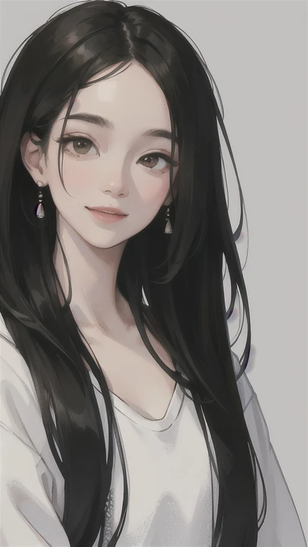 (masterpiece:1.2, highest quality), (live-action, Intricate details), 1 Female, alone, Upper Body, casual, Long black hair, Minimal makeup, Natural materials, Close-up face, smile, Home