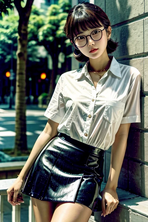 highest quality、masterpiece、High sensitivity、High resolution、One Woman、Slim Body、Glasses、mini skirt