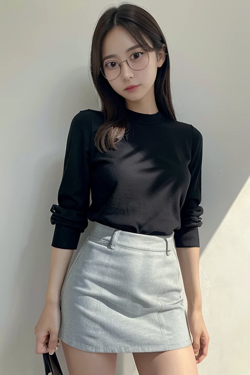highest quality、masterpiece、High sensitivity、High resolution、One Woman、Slim Body、Glasses、mini skirt