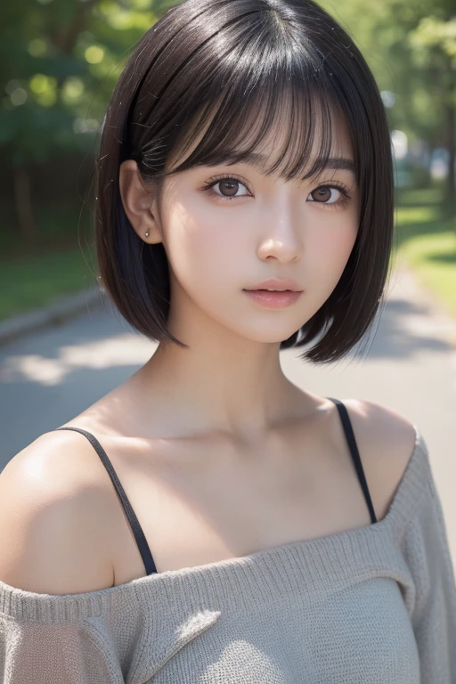 (High resolution:1.3), (16k, Photorealistic, Raw photo, Best image quality: 1.4), Japanese, (One Girl), Beautiful Face, (A vivid face), (Black-haired、short hair:1.3), Beautiful Hairstyles, Realistic eyes, Beautifully detailed eyes, (Realistic Skin), Beautiful skins, attractive, 超A high resolution, Surreal, High detail, Golden Ratio, Highly detailed cute girl,(20-year-old), collarbones