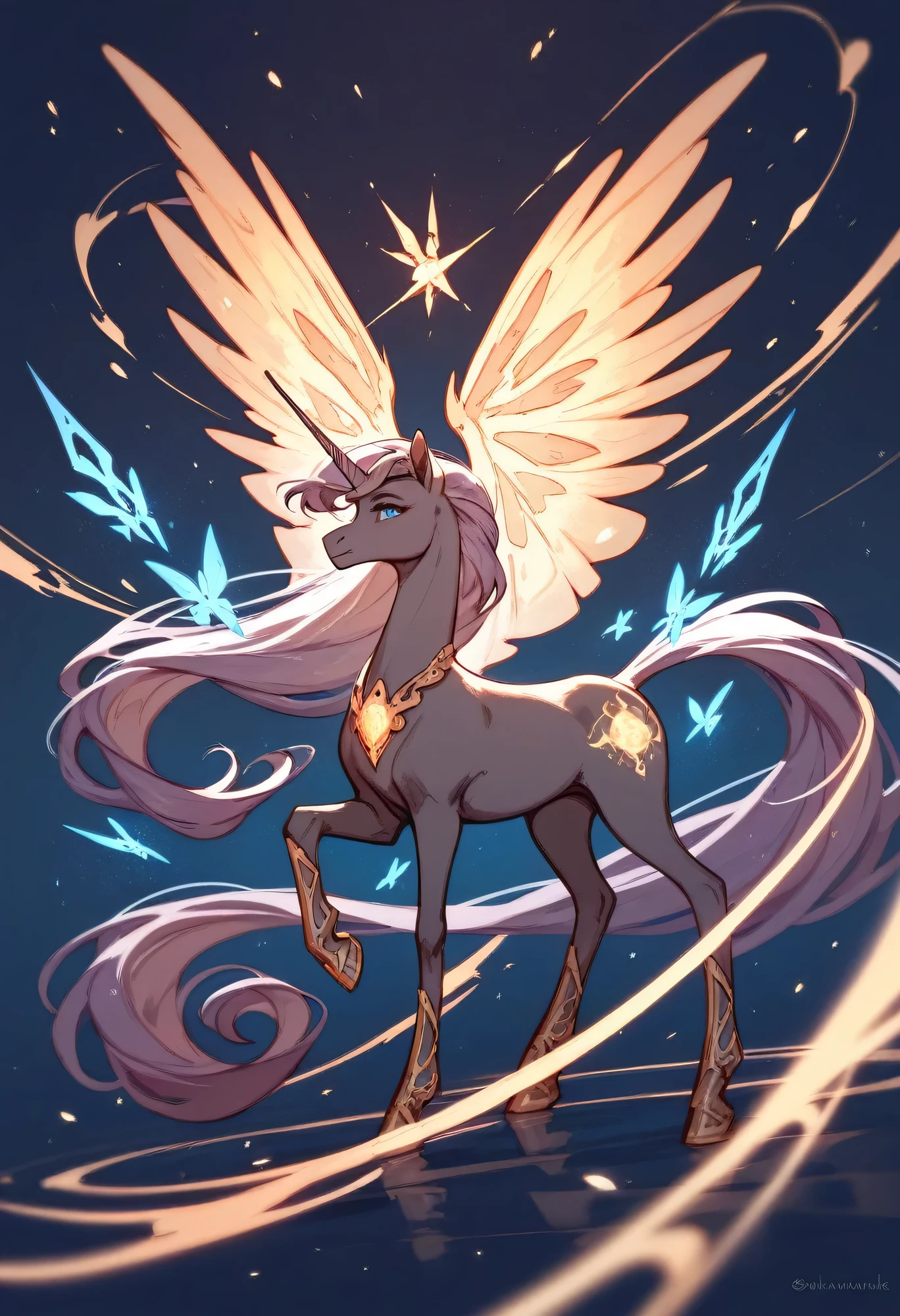 (score_9,score_8_up,score_7_up,score_6_up,score_5_up,score_4_up) dark unicorn, glowing, whimsical, enchanted, magical, fantasy art concept, intricate details,