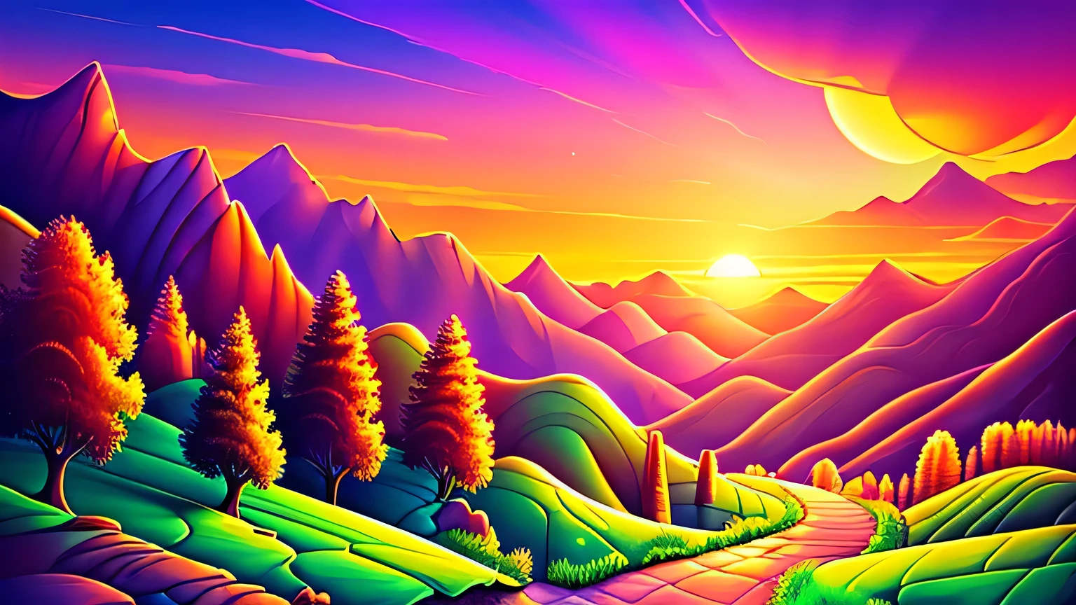 sunset in the mountains, landscape background, warm beautiful scene