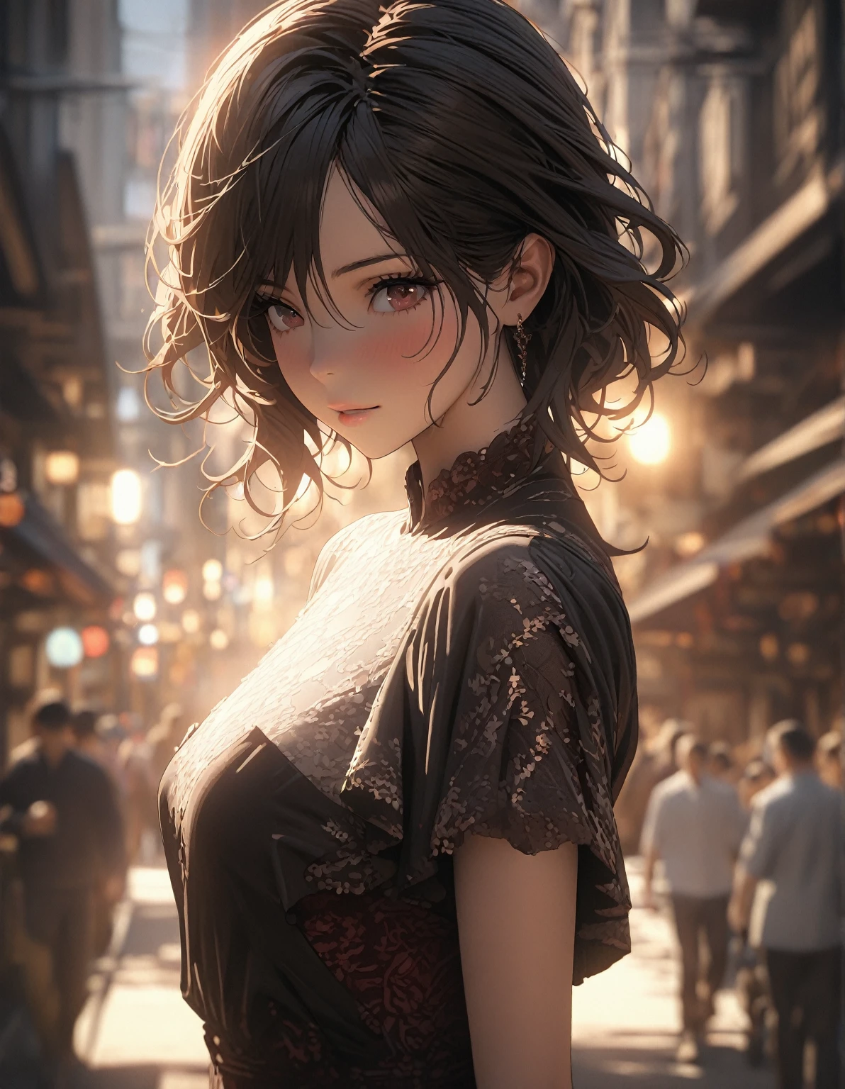 Beautiful Commoners、Perfect Face、Loose depiction、Eyes are hollow focus、Wine red lace dress、Holding hands、Overlooking from afar、close、Rim light transparent special effect，Full body portrait，OC Renderer，Octane Renderer，Pure White Background， High detail, 4K, masterpiece.