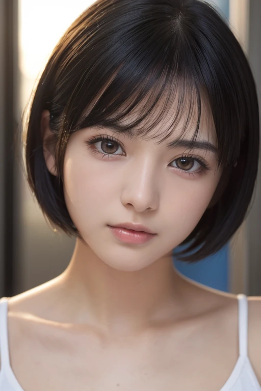 (High resolution:1.3), (16k, Photorealistic, Raw photo, Best image quality: 1.4), Japanese, (One Girl), Beautiful Face, (A vivid face), (Black-haired、short hair:1.3), Beautiful Hairstyles, Realistic eyes, Beautifully detailed eyes, (Realistic Skin), Beautiful skins, attractive, 超A high resolution, Surreal, High detail, Golden Ratio, Highly detailed cute girl,(20-year-old),  train, molest, molestation, Elderly man