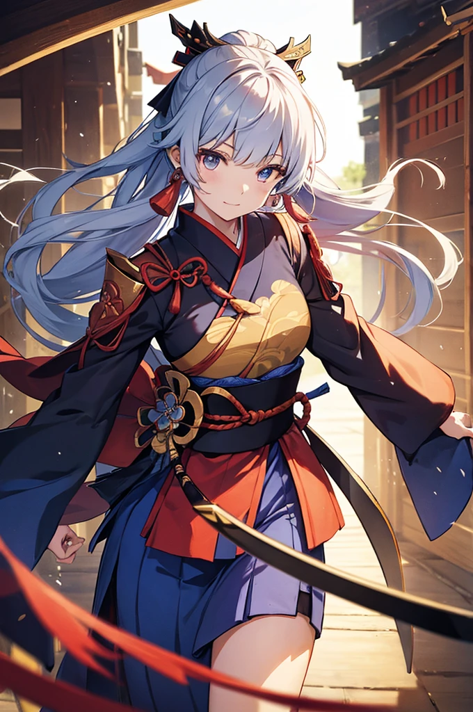 Ayaka from Genshin, Holding a sword, warrior, Japanese style
