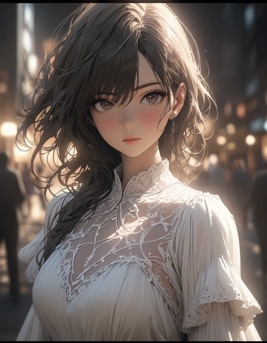 Beautiful Commoners、Perfect Face、Loose depiction、Eyes are hollow focus、Rough、White dress、Holding hands、Overlooking from afar、close、Rim Light、Transparent special effects，Full body portrait，OC Renderer，Octane Renderer，Pure White Background， High detail, 4K, masterpiece.