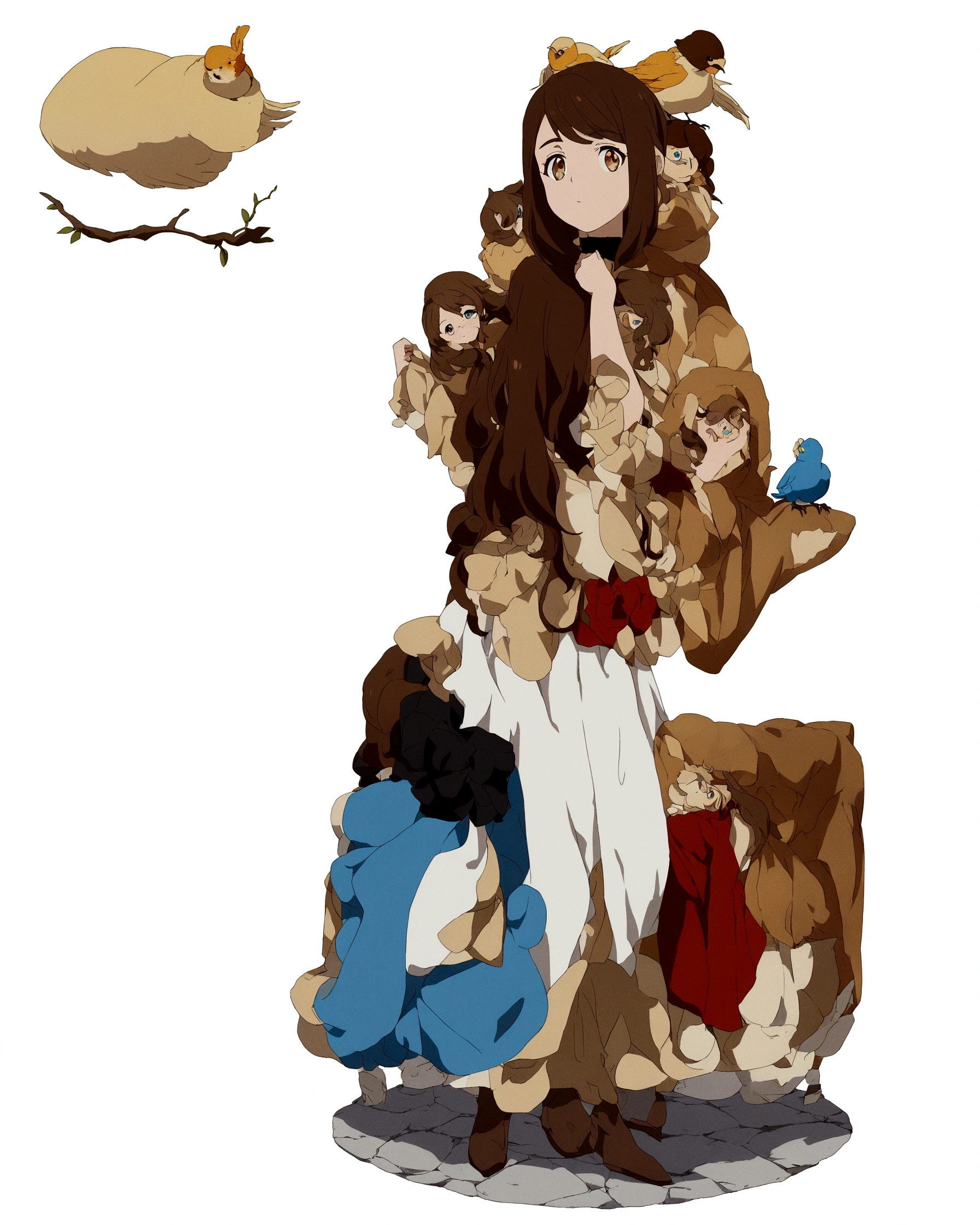 (Super meticulous),(full bodyesbian:1.2), (hair swept bangs:1.3), (brown hair:1.3), there is a woman that is standing next to a bird, 1girl, anime full body illustration, full body portrait of a short!, detailed anime character art, !!full body portrait!!, female protagonist 👀 :8, full_body!!, full body illustration, anime moe artstyle, full body character portrait, anime style character, character full body portrait, fullbody portrait, style anime,(Beautiful and delicate eyes)