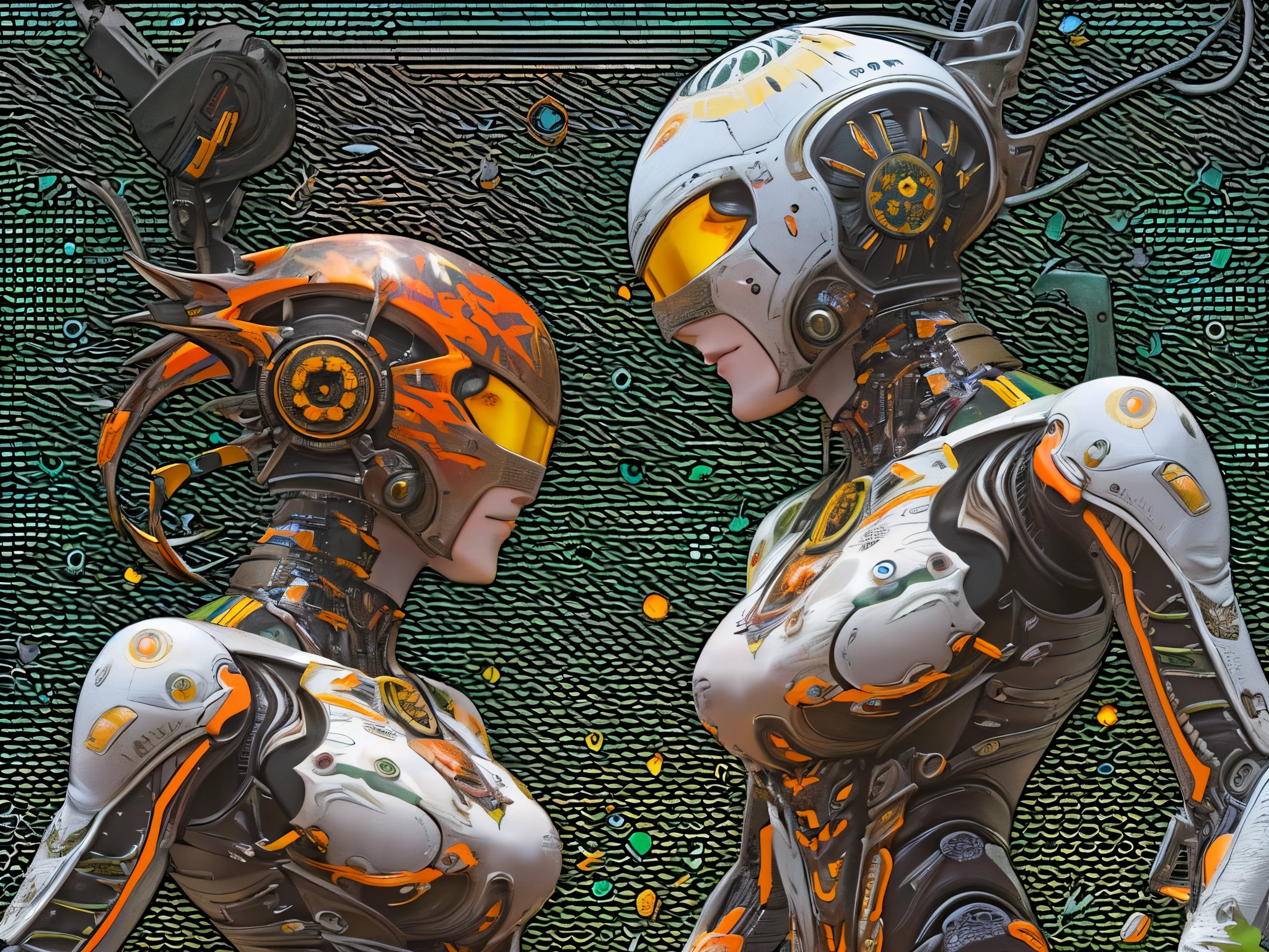 ((highest quality)),(Ultra-high resolution),(Very detailed),(Detailed Description),((The best CG)),(A masterpiece),Ultra-detailed art,Amazing drawing art,(Sci-fi art with intricate detail:1.5), (A detailed and intricate female robot:1.5),(Sharp body lines:1.3),(red,yellow,green,orange:1.4), (nebula:1.8), (meteor:1.8)