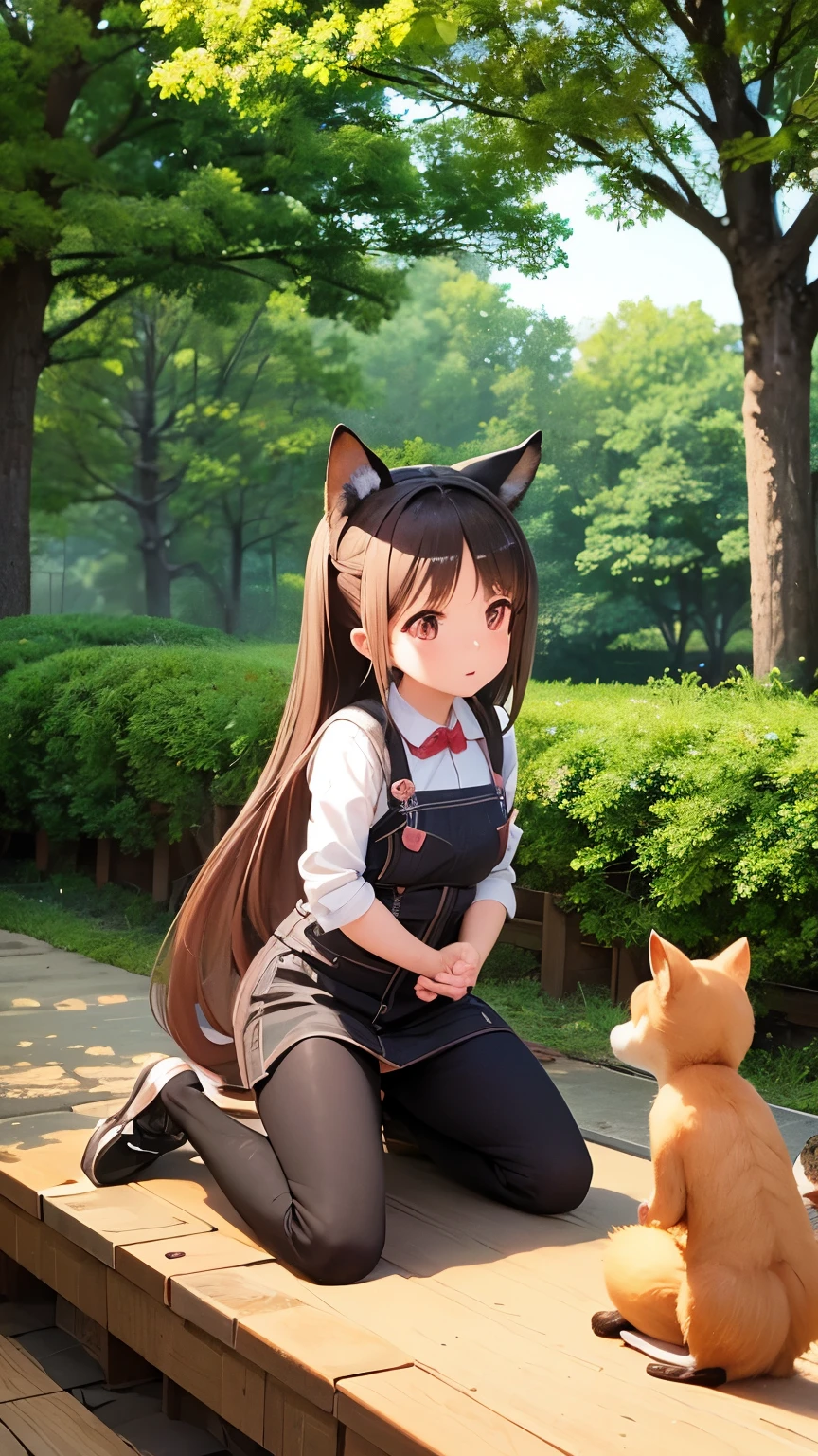 (highest quality:1.2)。Two Girls。The fox and the raccoon dog play tricks on each other。