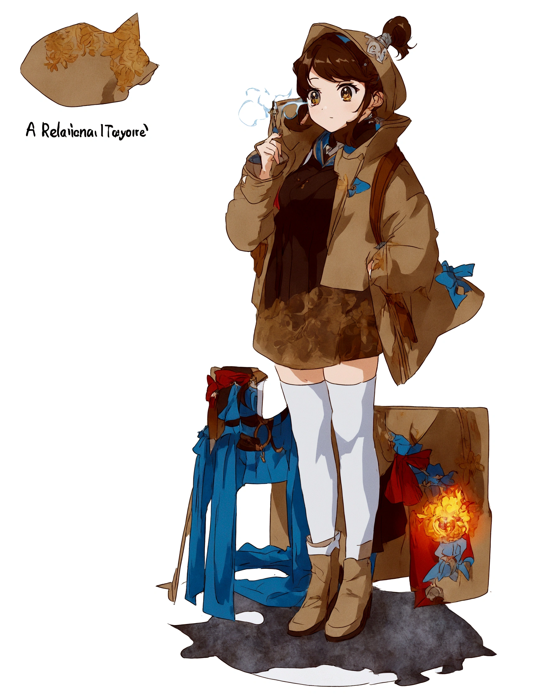 (hair swept bangs:1.3), (brown hair:1.3), a close up of a woman in a blue dress and white socks, loose coat collar sailor uniform, fantasy style clothing, sakimichan, japanese clothes, style anime, magical school student uniform, witchcore clothes, magic , lolita style, anime girl cosplay, jk uniform, victorian blue dress, decorative dark blue clothing, gloomy style, anime set style, (beautiful detailed face),(Beautiful and delicate eyes),