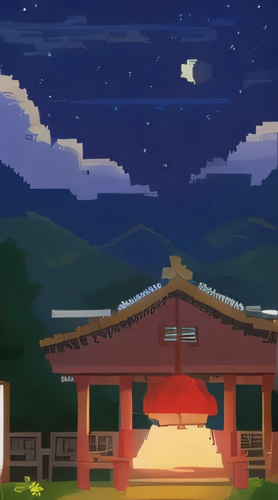 Pixel Art,Village stage,Chinese traditions,night,Weird
