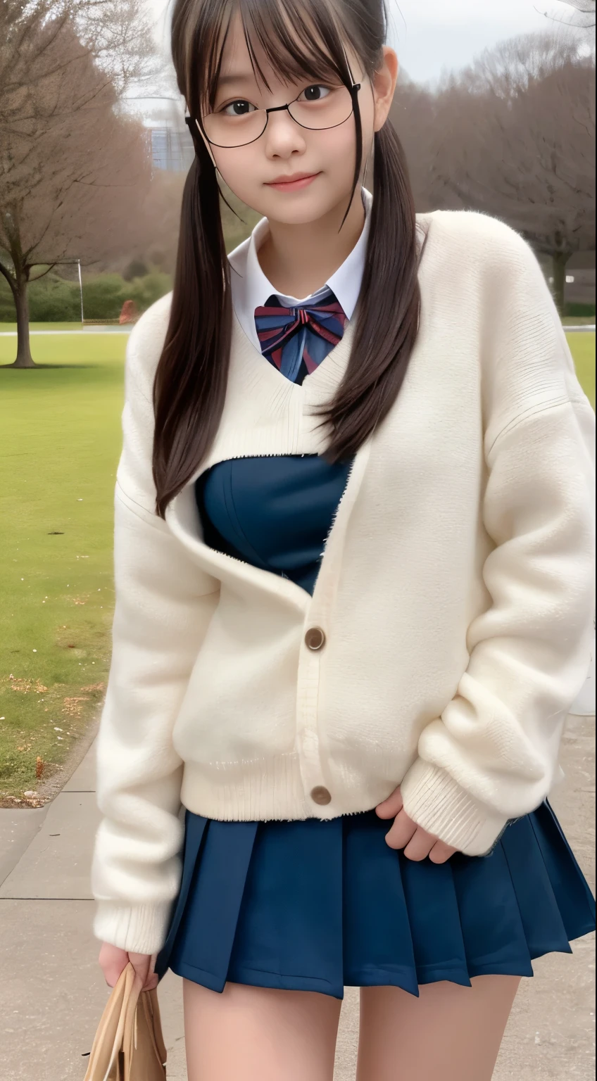Photo quality,Masterpiece,Realistic,(16 year old cute Japanese girl:1.9),(Glasses girl,Detailed young face:1.9),(Very embarrassed look:1.9),(Thin legs:1.9),(Wear cute everyday winter clothes:1.9),(Playing in the park,Inner thigh visible:1.9),((Droopy eyes:1.9)),((Body type of a 16 year old girl,Small Tits:1.9)),(Cute school girl hairstyle:1.9),((Skinny Legs)),Very pale skin,Show your forehead,Detailed body,Detailed hands,No makeup