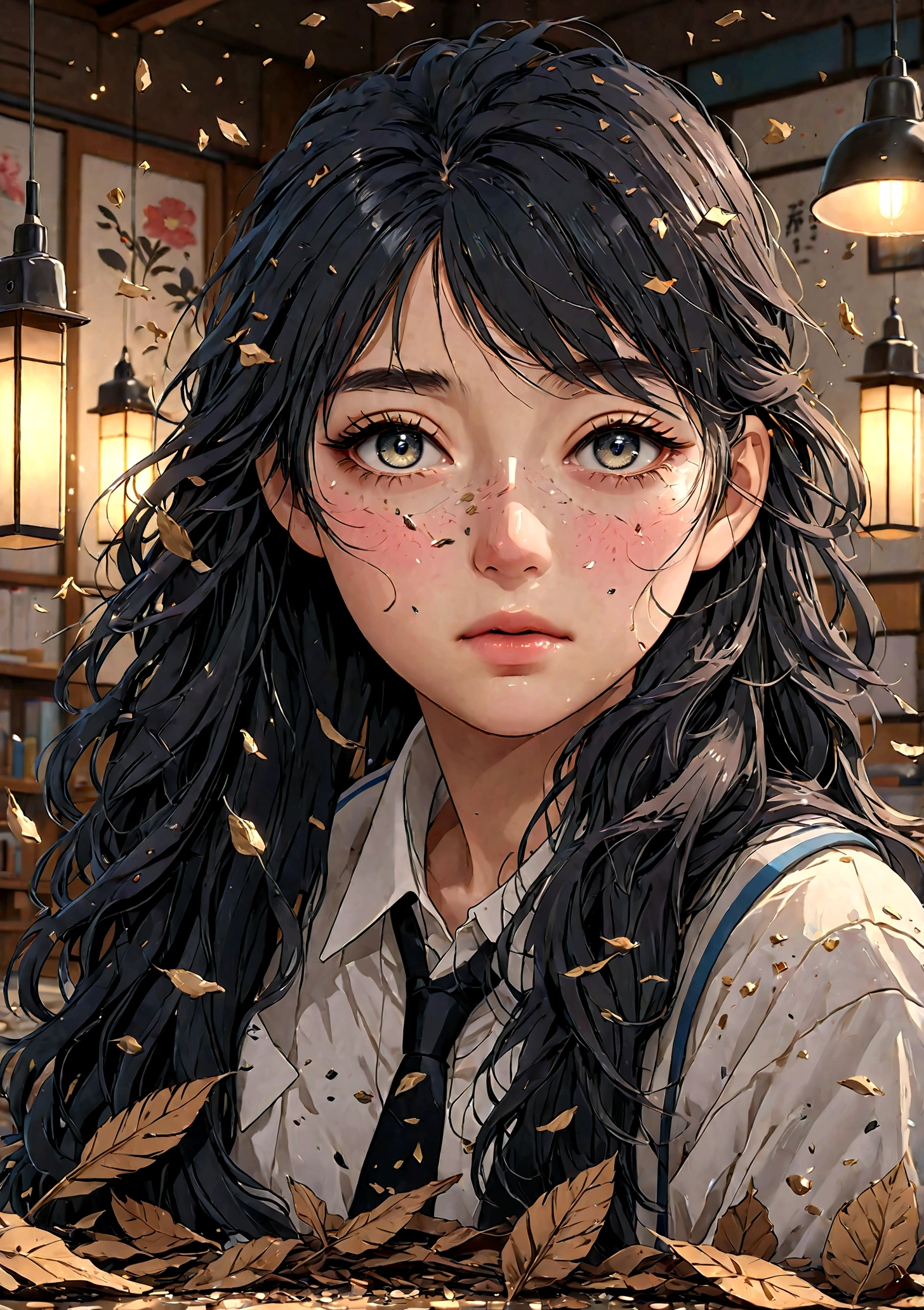 Young Japanese junior high school student、Debris scattered around、Highly detailed face and body、Beautifully detailed eyes、Beautifully detailed lips、Long eyelashes、、Disheveled Hair、Ambient lighting、Cinematic composition、Dramatic lighting、A calming color palette、(highest quality、4k、8k、High resolution、masterpiece:1.2)、Super detailed、(Real、Photorealistic、Photorealistic:1.37)